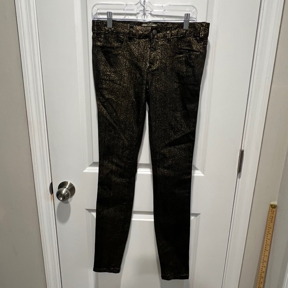 Free People Womens Skinny Pants Metallic Leopard Gold 27